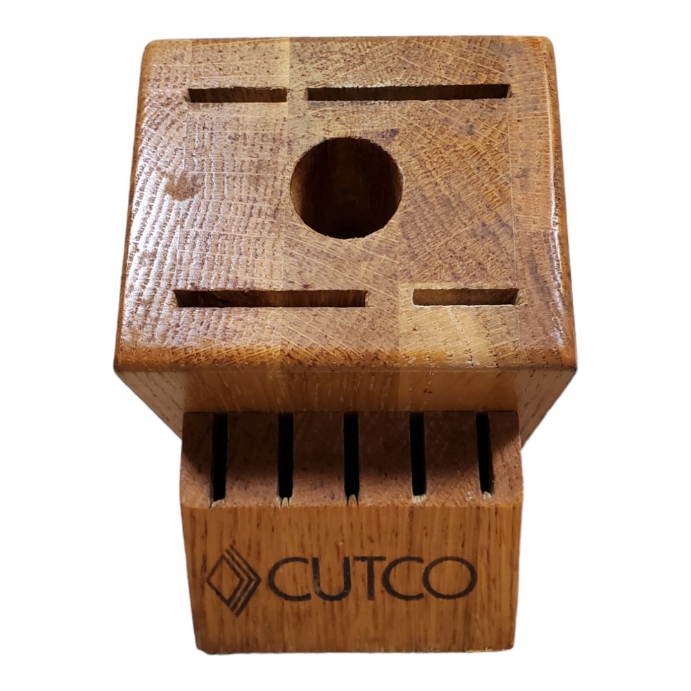 Cutco 10 Slot Knife Block Honey Oak Holds 9 Slot 1 Sharpener Hole Made in USA